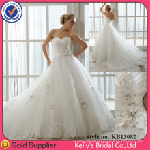 Real Sample Sweetheart Neckline Satin & Tulle A-line Modest Wedding Dresses